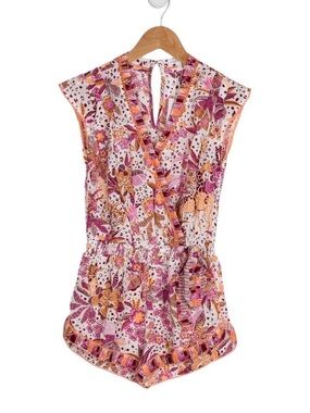 Poupette St. Barth Girls’ Pink and Orange Floral Wrap Romper 12 NWT